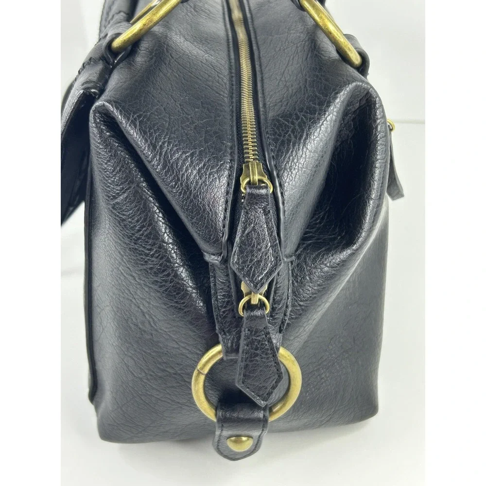 Frye And Co Womens Satchel Handbag Black Large Double Handles Crossbody Textured